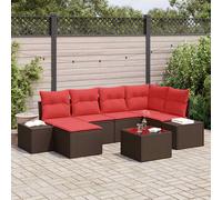 vidaXL Set Divano da Giardino 6 pz Marrone e Rosso polyrattan
