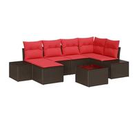 vidaXL Set Divano da Giardino 6 pz Marrone e Rosso polyrattan | assemblaggio flessibile per ogni spazio, personalizza il tuo comfort con piedi regolabili