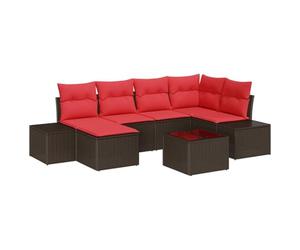 vidaXL Set Divano da Giardino 6 pz Marrone e Rosso polyrattan | assemblaggio flessibile per ogni spazio, personalizza il tuo comfort con piedi regolabili