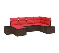 vidaXL Set Divano da Giardino 6 pz Marrone e Rosso polyrattan | Si adatta facilmente al tuo spazio, Rilassati con piedi regolabili, Realizzato in rattan artigianale per un'atmosfera unica