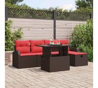 vidaXL Set di divani da giardino con cuscino, 6 pezzi, marrone in polyrattan, divano modulare leggero per giardino e terrazza, mobili resistenti al sole, con vano portaoggetti
