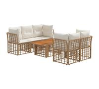 vidaXL Set Divano da Giardino 6 pz Naturale e Bianco Crema polyrattan