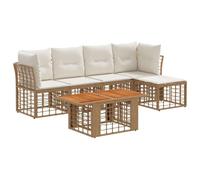 vidaXL Set Divano da Giardino 6 pz Naturale e Bianco Crema polyrattan