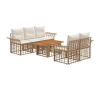 vidaXL Set Divano da Giardino 6 pz Naturale e Bianco Crema polyrattan