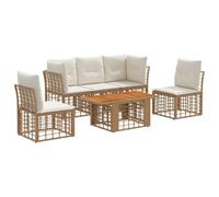 vidaXL Set Divano da Giardino 6 pz Naturale e Bianco Crema polyrattan