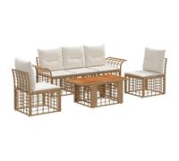 vidaXL Set Divano da Giardino 6 pz Naturale e Bianco Crema polyrattan