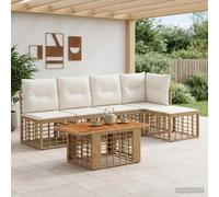 vidaXL Set Divano da Giardino 6 pz Naturale e Bianco Crema polyrattan