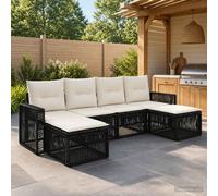 vidaXL Set Divano da Giardino 6 pz Nero e Bianco Crema polyrattan