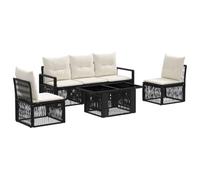 vidaXL Set Divano da Giardino 6 pz Nero e Bianco Crema polyrattan