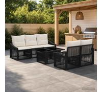 vidaXL Set Divano da Giardino 6 pz Nero e Bianco Crema polyrattan