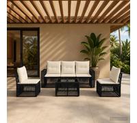 vidaXL Set di divani da giardino 6 pezzi, colore nero e bianco crema, moderno divano da giardino, sedie per esterni, resistente alle intemperie, design modulare, mobili in rattan, arredamento patio