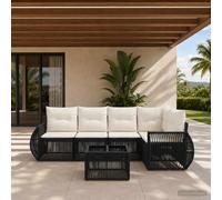 vidaXL Set di divani da giardino, 6 pezzi, colore nero e bianco, crema, divano da giardino modulare, moderno, resistente alle intemperie, set da esterno, mobili in rattan poli regolabile
