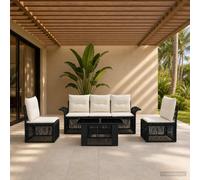 vidaXL Set Divano da Giardino 6 pz Nero e Bianco Crema polyrattan