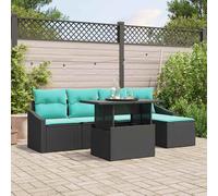 vidaXL Set Divano da Giardino 6 pz Nero e Blu polyrattan