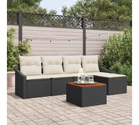 Set Divano da Giardino 6 pcs Nero e Crema polyrattan