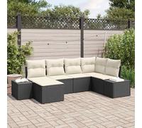 Set Divano da Giardino 6 pcs Nero e Crema polyrattan