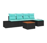 vidaXL Set Divano da Giardino 6 pz Nero e Turchese polyrattan