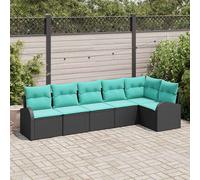 vidaXL Set Divano da Giardino 6 pcs Nero e Turchese polyrattan, Divano Rattan Moderno da Giardino e Terrazza, Mobili Lounge, Sedute Modulari per Patio e Giardino
