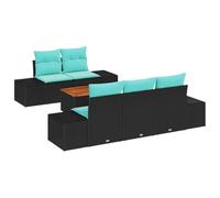 vidaXL Set Divano da Giardino 6 pz Nero e Turchese polyrattan | Facile da spostare per diverse configurazioni, Otto cuscini per sedute comode, Fatti di polyrattan resistente ai raggi UV