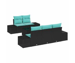 vidaXL Set Divano da Giardino 6 pz Nero e Turchese polyrattan | Puoi mescolare e abbinare per adattarlo alla tua area, Perfetto per l'esterno, tiene bene anche sotto la pioggia e il sole