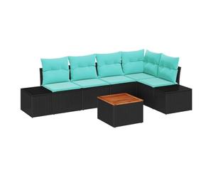 vidaXL Set Divano da Giardino 6 pz Nero e Turchese polyrattan | Sistema il tuo spazio come vuoi, Robusto per l'uso all'aperto, Ogni pezzo è fatto a mano con attenzione per la durata