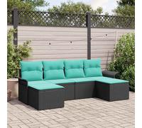 vidaXL Set Divano da Giardino con cuscino 6 pcs Nero Poly Rattan, Set di divani da esterno, leggero e resistente, con scomparti e protezione UV, perfetto per il giardino