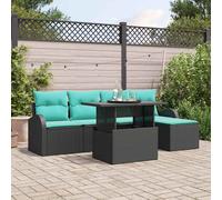 vidaXL Set Divano da Giardino con cuscino 6 pcs Nero Poly Rattan, Divano Moderno da Giardino e Terrazza, Leggero, Resistente ai UV, Con Compartimenti, Perfetto per l'Estate