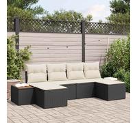 Set Divano da Giardino con cuscino 6 pcs Nero polyrattan