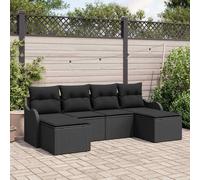 Set Divano da Giardino con cuscino 6 pcs Nero Poly Rattan