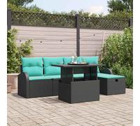 vidaXL Set Divano da Giardino con cuscino 6 pcs Nero Poly Rattan, Divano modulare da esterno, leggero e resistente ai raggi UV, con spazio per riporre cose, perfetto per giardino e terrazzo
