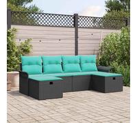 vidaXL Set Divano da Giardino con cuscino 6 pcs Nero Poly Rattan, Divano modulare da giardino e terrazzo, resistente agli agenti atmosferici, con spazio per riporre oggetti