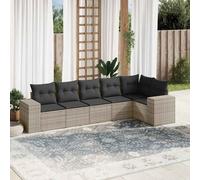vidaXL Set Divano da Giardino 6pz con Cuscini Grigio Chiaro Polyrattan