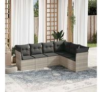 Set Divano da Giardino 6pz con Cuscini Grigio Chiaro Polyrattan