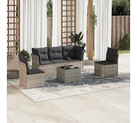 Set Divano da Giardino 6pz con Cuscini Grigio Chiaro Polyrattan