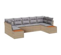 vidaXL Set divani Giardino componibile vitaXL 7 Pezzi con Cuscini in polirattan Beige, Perfetto per Esterni Come balconi, patii e Giardini. Comprende Divano angolare, sedute modulari e Lounge da pati