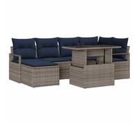 vidaXL Set Divano da Giardino 7 pcs Grigio e Blu Navy Poly Rattan, Divano moderno per esterni, set in rattan resistente UV, personalizzabile, perfetto per giardini e terrazze