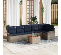 vidaXL Set Divano da Giardino 7 pcs Grigio e Blu Navy polyrattan, Divano modulare da esterno, perfetto per giardino e terrazza, materiali resistenti ai raggi UV, relax assicurato