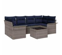 vidaXL Set Divano da Giardino 7 pcs Grigio e Blu Navy polyrattan, Divano da giardino e terrazza, set moderno, leggero, resistente ai raggi UV, arredo per esterni