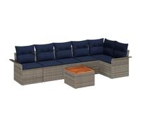 vidaXL Set Divano da Giardino 7 pcs Grigio e Blu Navy polyrattan, Divano modulare da esterno, perfetto per giardino e terrazza, materiali resistenti ai raggi UV, relax assicurato