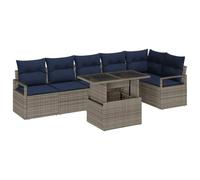 vidaXL Set Divano da Giardino 7 pcs Grigio e Blu Navy polyrattan, Giardino e Terrazza, Set Divano Esterno Modulare, Mobili Rettangolari, Seduta Resistente ai Raggi UV