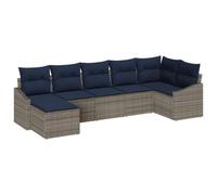 vidaXL Set Divano da Giardino 7 pcs Grigio e Blu Navy polyrattan, Set di divani da giardino moderni, design rettangolare, mobili modulari resistenti per terrazza, balcone e giardino
