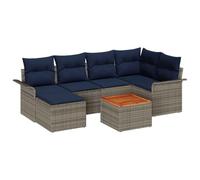 vidaXL Set Divano da Giardino 7 pcs Grigio e Blu Navy polyrattan, Set di divani modulari per esterni, legno acacia resistente, materiali anti-UV, arredamento da giardino moderno