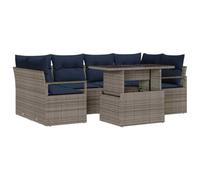 vidaXL Set Divano da Giardino 7 pcs grigio e blu navy polyrattan, Giardino e terrazza, panchine modulari, spazio di stoccaggio, divano comodo, set di mobili per patio alla moda