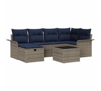 vidaXL Set Divano da Giardino 7 pcs Grigio e Blu Navy polyrattan, Set Lounge da Giardino e Terrazza, Divano Modular Rectangolare, Tavolo Regolabile, Mobili Resistenti per Relax e Riposo