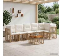 vidaXL Set Divano da Giardino 7 pcs Naturale e Bianco Crema polyrattan, Divano modulare moderno, resistente agli agenti atmosferici, con piedi regolabili, arredo da esterno