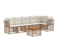 vidaXL Set Divano da Giardino 7 pcs Naturale e Bianco Crema polyrattan, Divano modulare moderno, resistente agli agenti atmosferici, con piedi regolabili, arredo da esterno