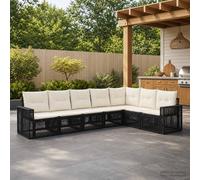 vidaXL Set Divano da Giardino 7 pcs Nero e Bianco Crema polyrattan