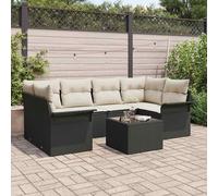 vidaXL Set Divano da Giardino 7 pcs Nero e Crema 55 x 55 x 37 cm
