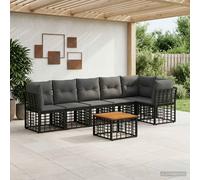 vidaXL Set Divano da Giardino 7 pcs Nero e Grigio scuro polyrattan, Divano modulare moderno, resistente agli agenti atmosferici, con piedi regolabili, arredo da esterno