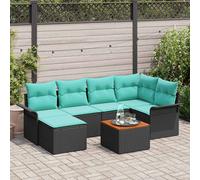 vidaXL Set Divano da Giardino 7 pcs Nero e Turchese polyrattan, Set di divani modulari per esterni, legno acacia resistente, materiali anti-UV, arredamento da giardino moderno